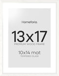 Homeforia 13x17 White Picture Frame, High End Oak 13x17 White Wooden Poster Frames with Mat 10x14 for Print, 13 x 17 Wood Frame Matted to 10 x 14 Photo, 17x13 Frame, Tempered Glass, Wall Kit, Set of 1