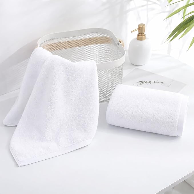 12-Pack White Cotton Hand Towels - Image 8