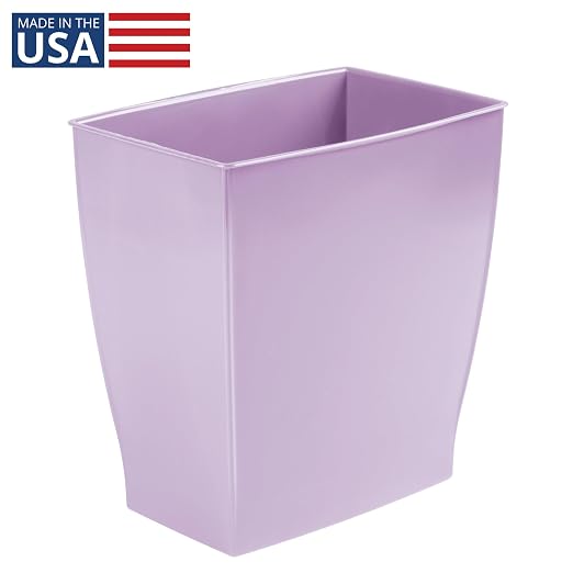 iDesign Small Plastic Bathroom Trash Can, Slim Rectangle Purple | - Image 2