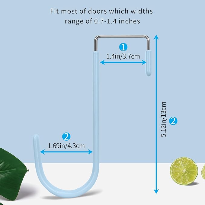 FYY Over the Door Hooks, Single-Hanger 4 Pack, Fits Doors 1 3/8" Cyan | Heavy - Image 2