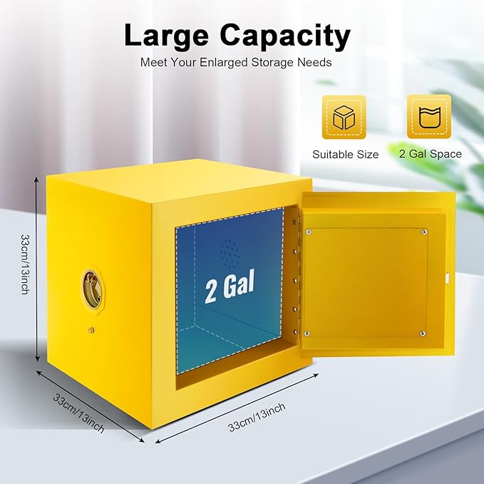 Industry Safety Cabinet, 2 Gallon Flammable Cabinet, Explosion Proof Cabinet for Commercial & Industrial Environments and Home Use, Double-Lock Protection (13" x 13" x 13")