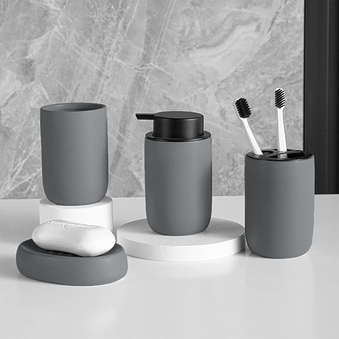 Ceramic Pump Bottle Refillable Lotion Soap Dispenser 12oz Grey 2 Pack | Matte - Image 6