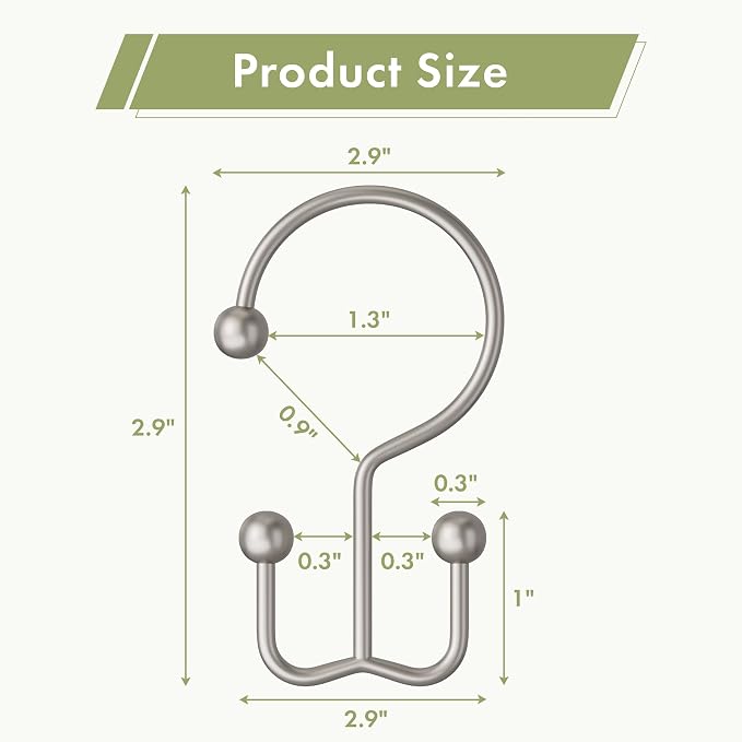 Amazer Matte Nickel Shower Curtain Hooks, Rust-Resistant Metal Shower Hooks - Image 2