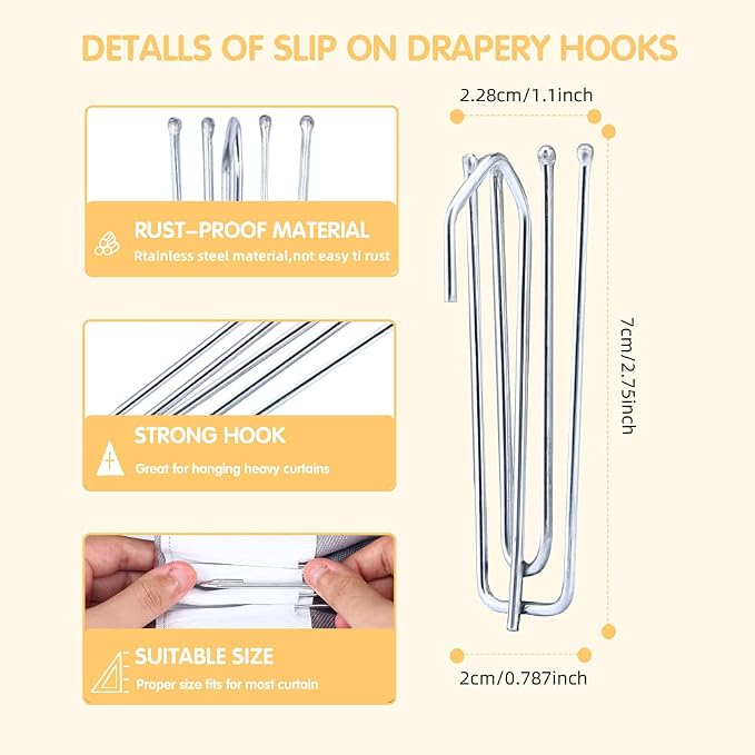60 Pack Curtain Hooks for Drapes, 4-Prong Pinch Pleat Drapery Hooks | 60 sturdy - Image 3