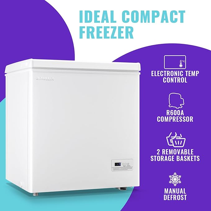 Large Capacity Chest Freezer Ultra-low Temp Compact Deep Freezers (Down to -11.2 ℉) with TWO Removable Baskets Accurate Display of Cabinet Temp Freestanding White