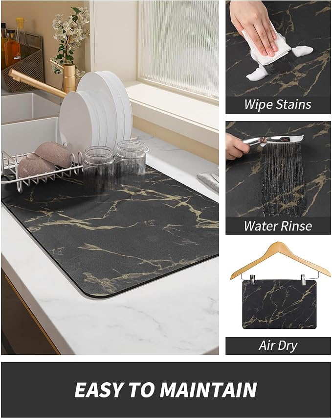 AMOAMI-Coffee Mat Hide Stain Rubber Backed Absorbent Dish Drying Mat - Image 4