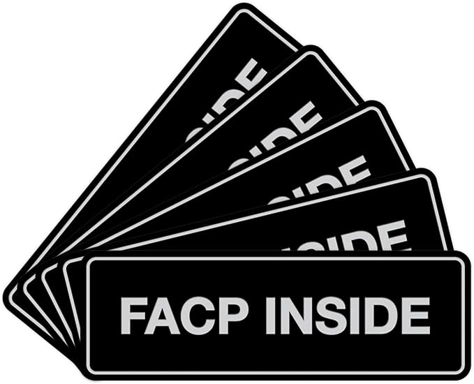 Signs ByLITA Standard FACP Inside Sign | Fire Safety Signage (Black/Silver) - Large 5 Pack