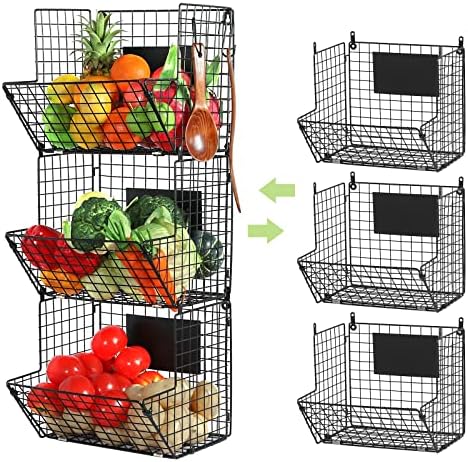 X-cosrack Metal Wire Basket Wall Mount, 3 Tier Wall Storage Basket Organizer by X-cosrack