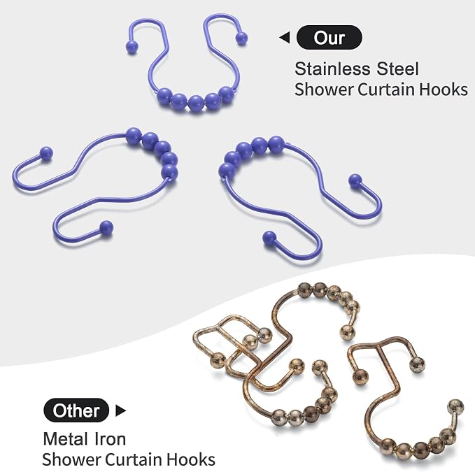 Shower Curtain Hooks, Stainless Steel Shower Curtain Hangers, Double Hook - Image 2