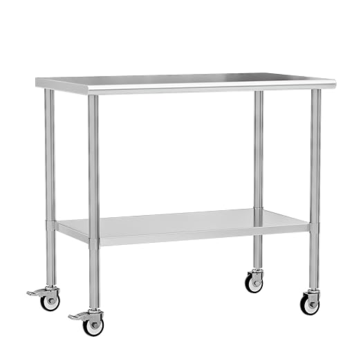 Stainless Steel Work Table with Wheels, 24x48 Inch NSF Kitchen Prep Table with Adjustable Undershelf for Commercial Restaurant, Garage, Outdoor BBQ