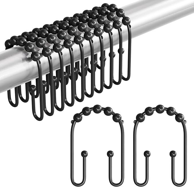 AmazerBath Black Shower Curtain Hooks, Shower Curtain Rings Rust Proof Non-Slip - Image 9