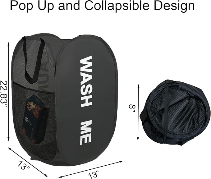 Collapsible Mesh Pop Up Laundry Hamper 2Pack Foldable Laundry Basket - Image 5