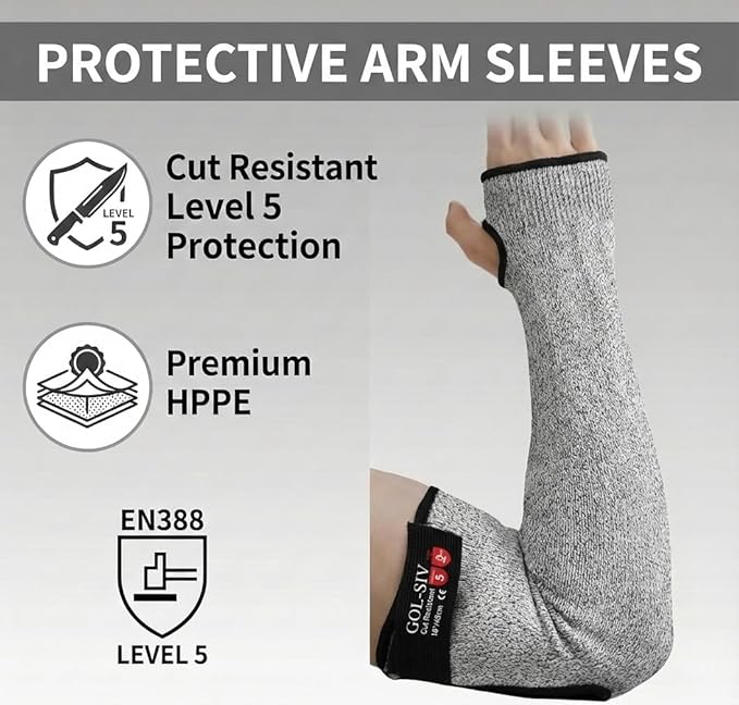 Cut Resistant Sleeves With Thumb Hole, Arm Protectors For Thin Skin And Bruising, Gardening Sleeves For Women, Men, Elderly (17.7in, Grey)