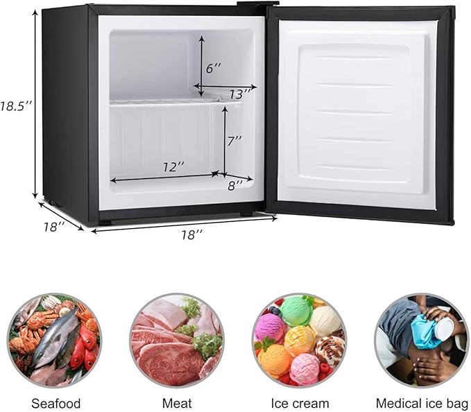 Antarctic Star Upright Freezer 1.1 Cu.ft, Compact Mini Freezer with Reversible Single Door, Temperature Control, Removable Shelves, Small freezer Stainless Steel for Dorms Home Office, Black
