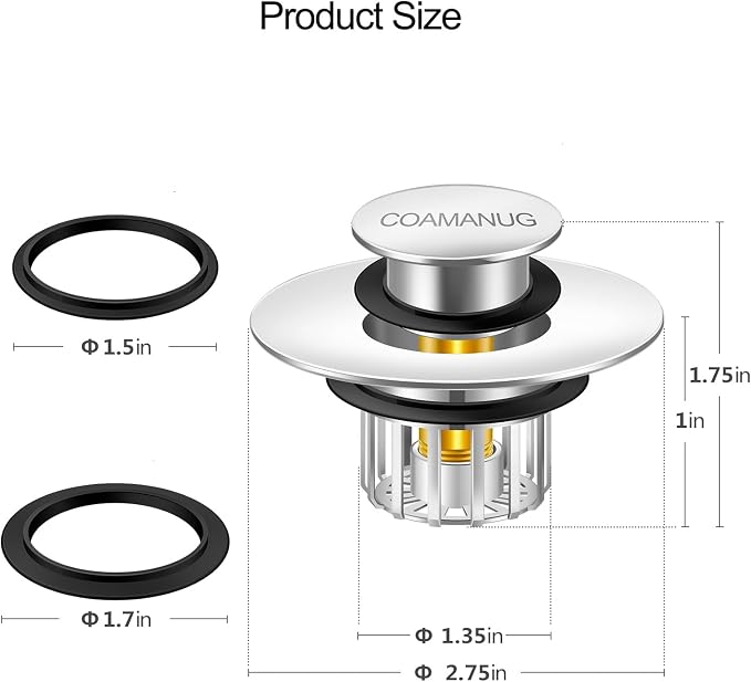COAMANUG Bathtub Stopper | Shower Drain Hair Catcher, Pop-up Tub Stopper - Image 4