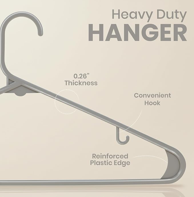 Utopia Home Plastic Hangers 20 Pack – Built-in Strap Hooks Grey | Space saving - Image 2