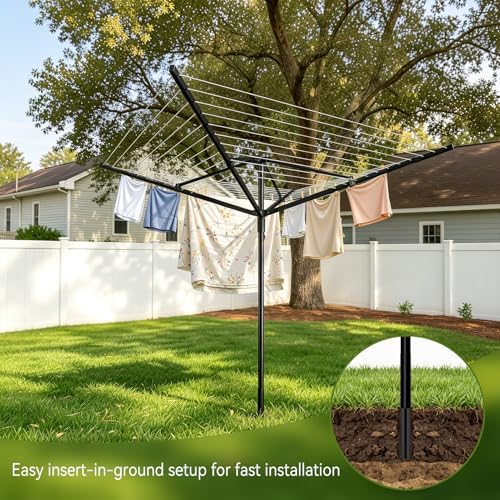 Enayplon 4-Arm Umbrella Clothes Drying Rack, 164 FT Rotary Outdoor Clothesline - Image 2