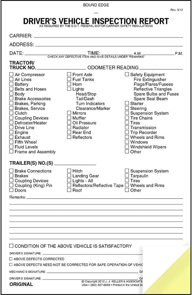 Detailed Driver's Vehicle Inspection Report 50-pk. - Book Format with 31 Sets, 2-Ply Carbonless, 5.5" x 8.5", Meet FMCSR Requirements, J. J. Keller & Associates, Inc.