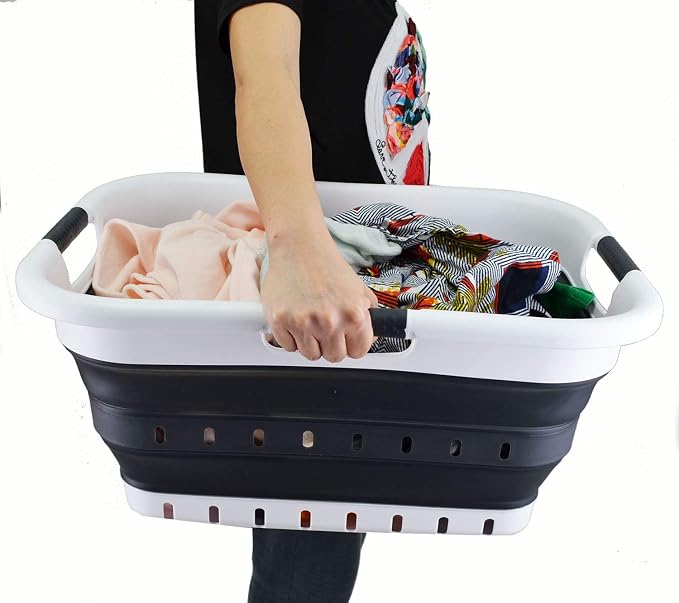 SAMMART 41L Set of 2 Collapsible 3 Handled Plastic Laundry Basket-Foldable Pop - Image 7