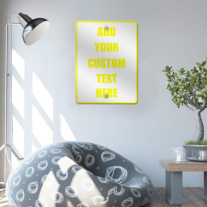 Aluminum Weatherproof Metal Sign Multiple Sizes Custom Personalized Text Here White Yellow Caution Vertical Street 9x12Inches