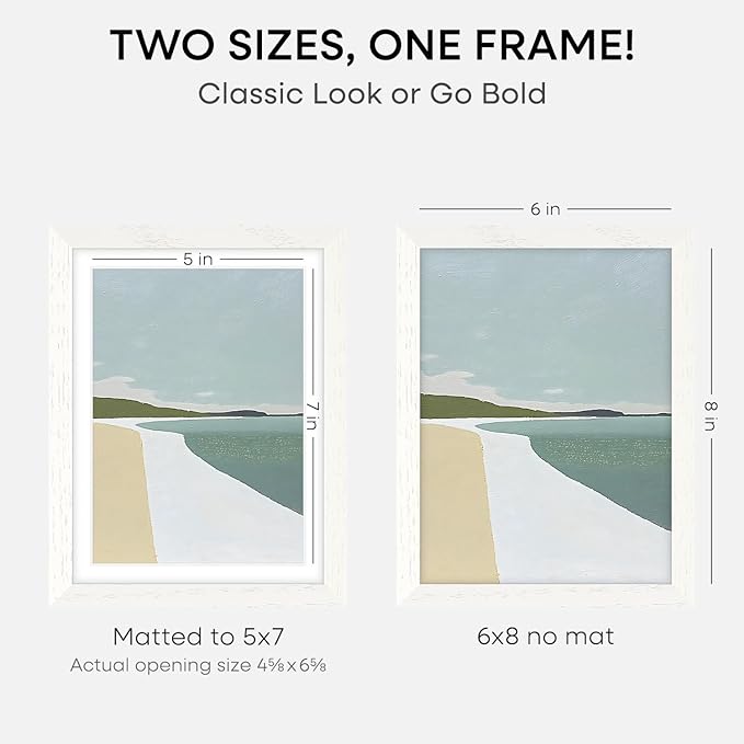 Homeforia 6x8 Picture Frame White, High End Oak 8x6 Wooden Frames with Mat 7x5 Print, 6 x 8 White Wood Frame Matted to 5 x 7 inch Photo, 6by8 Wall or Tabletop Frame, Tempered Glass, Wall Kit, Set of 2