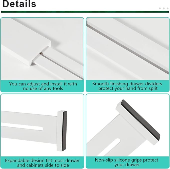 4 Pack Bamboo Drawer Dividers 2.6" High, Adjustable from 12 Inch to 17 Inch | - Image 9