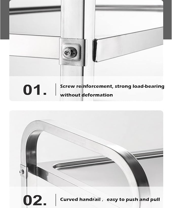 uyoyous Extra Large 3 Tier Stainless Steel Utility Cart 37 x20 x37 inch Commercial Heavy Duty Rolling Cart Food Storage Service Trolley with 360°Rotatable Wheels for Kitchen Hotel Restaurant Home Use