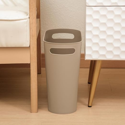 rejomiik Small Bathroom Trash Can, 3.5 Gallon Slim Garbage Can, Khaki | Plastic - Image 3