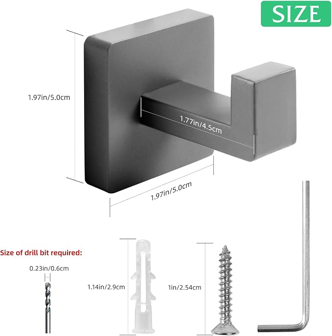 Towel Hooks for Bathrooms, Heavy Duty Stainless Steel Bathroom Hooks | Square - Image 6