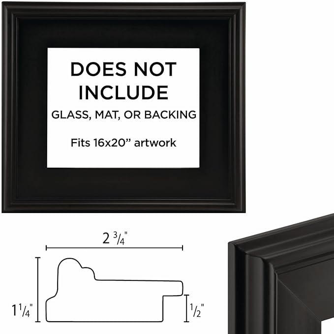 Creative Mark Plein Air Style Frame, Black, 16x20-2.75" Wide Moulding with 1/2" Rabbet Depth, Open Back W/O Glazing, Museum Quality, For Art Panels, Stretched Canvas, Pictures & More