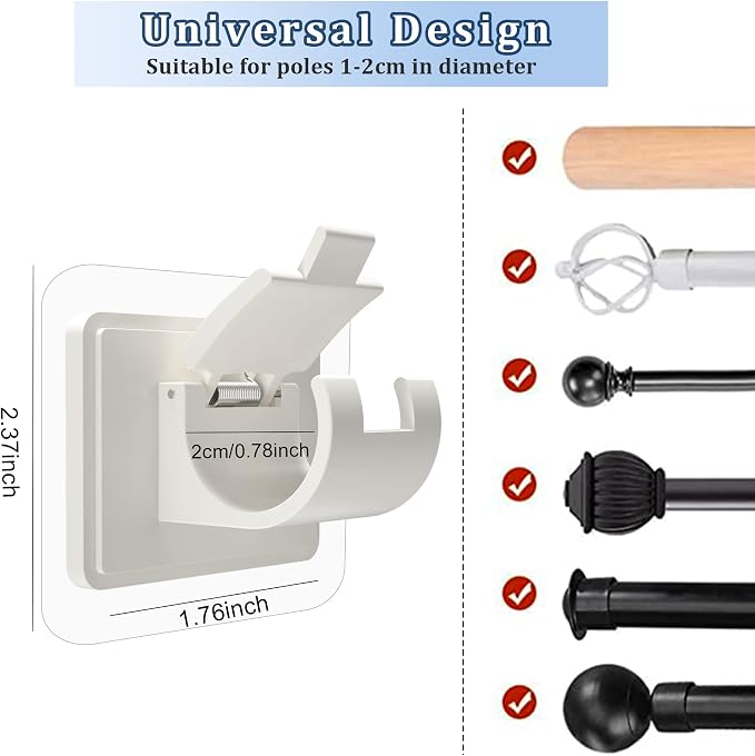 Self Adhesive No Drill Adjustable Curtain Rod Holder Hooks Brackets | Nail Free - Image 3