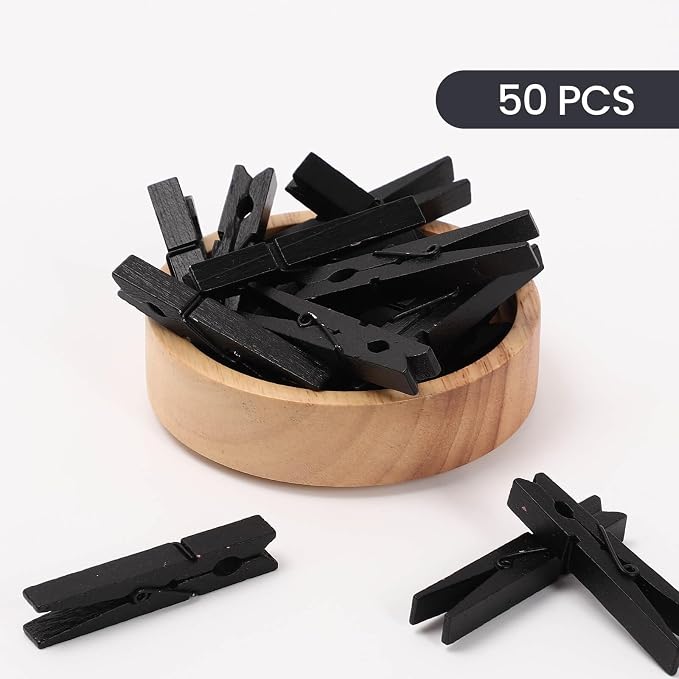 50PCS Black Wooden Clothespins 2.9 Inch Color Clothes Pins - Image 3