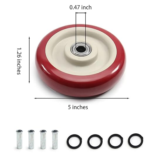 4 PCS 5 Inches Caster Wheels Red Heavy Duty Plate Shelf Replacement Wheels for Platform up to 396 LBS/180KG