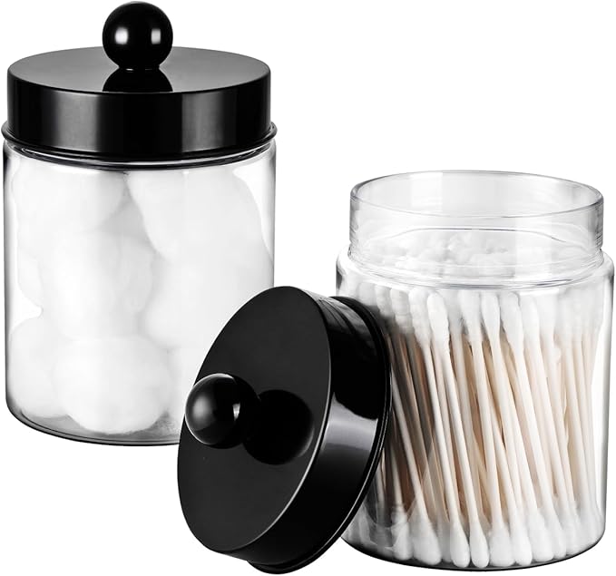 Amolliar Acrylic Apothecary Jar Bathroom Qtip Holder Black 2 Pack by Amolliar