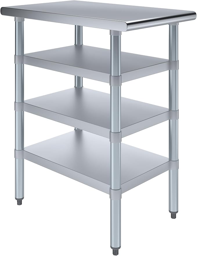 30 in. x 18 in. Stainless Steel Work Table with Three Bottom Shelves | NSF Kitchen Prep Table | Utitly Metal Table