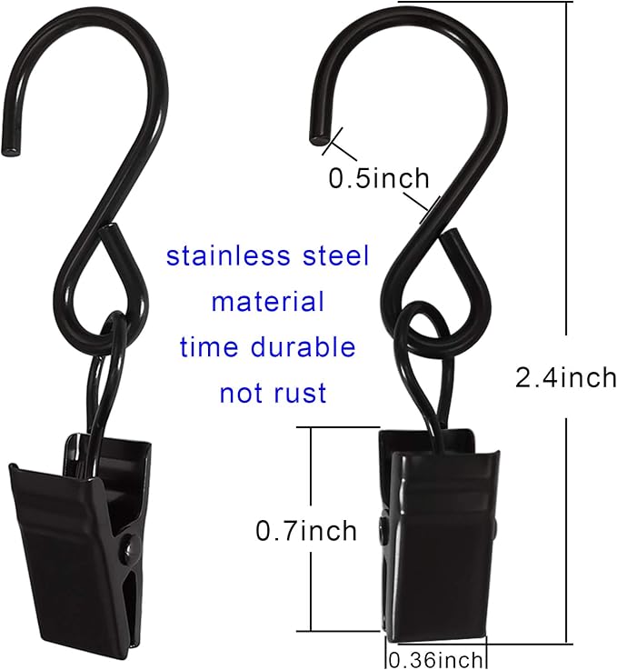 Stainless Steel S Hooks Curtain Clips, 50 Pack Hanging Party Lights Clips - Image 2