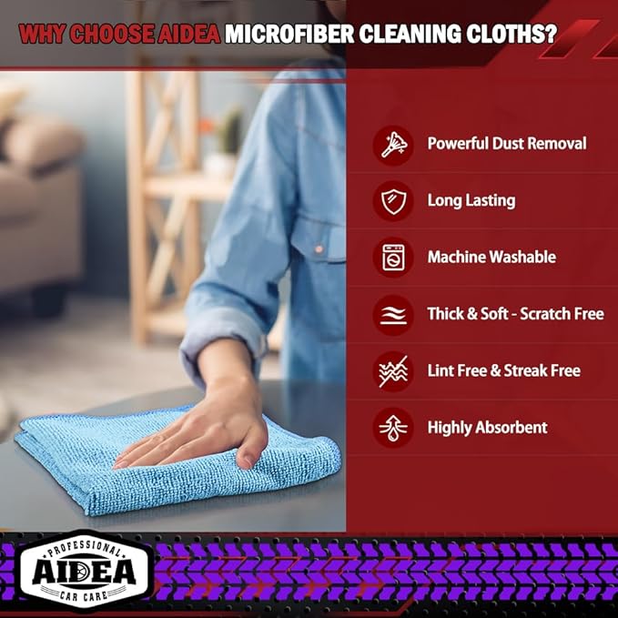AIDEA Microfiber Cleaning Cloth, Shop Rags 12"×12" | Microfiber Towels - Image 3
