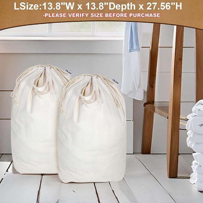 Canvas Laundry Bags with Handles & Square Base 13.8"Wx13.8"Dx27.6"H, 2 Pack - Image 8
