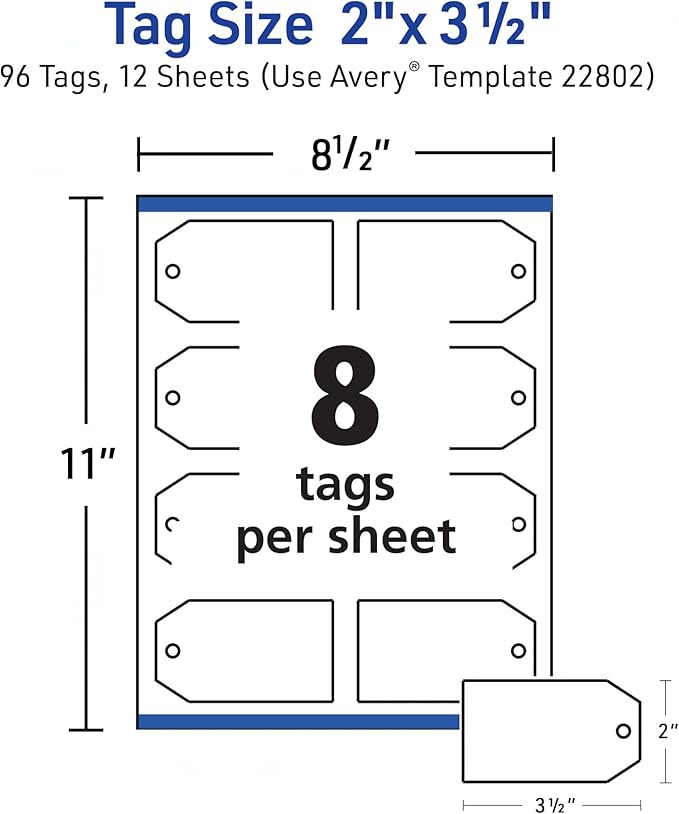 Avery® Printable Tags With Strings, Rectangle, 2" x 3 1/2", White, Pack of 96
