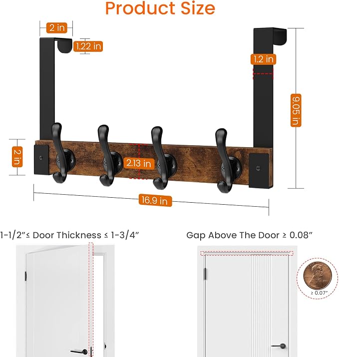 Over The Door Hooks Heavy Duty, Wood Over Door Hanger Hook - Image 6