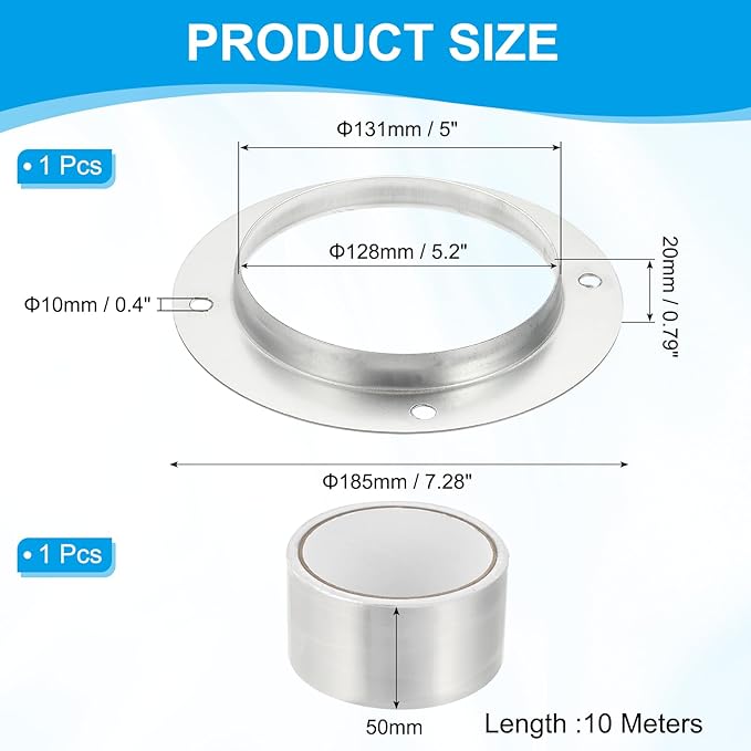 PATIKIL 5 Inch Duct Connector Flange, Metal Straight Pipe Exhaust Flange Duct Mounting Plate for Heating Cooling Ventilation HVAC System, Galvanize Steel