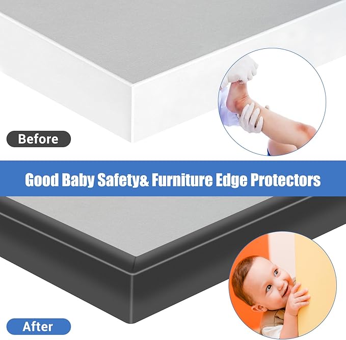 Rubber Edge Trim, 1-1/2 inches Self-Adhesive U Channel Edge Protector for Woods, Flexible U Shaped Peel and Stick Edge Banding, Edge Guard, Fit 1.5"(38mm), 20Ft, Black