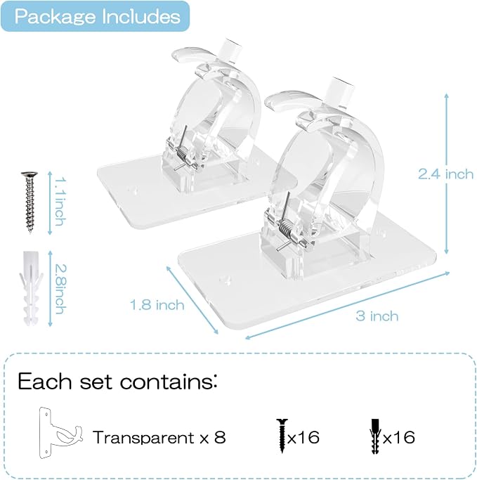 Wabboreq 8PCS No Drill Curtain Rod Brackets, Self-Adhesive, Plastic & Stainless - Image 4