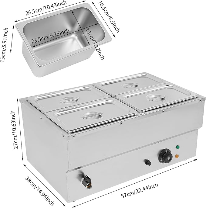 DYNAMI 110V 1500W Commercial Buffet Food Warmer,Large Capacity 4 Pan(4 * 4.8QT) Stainless Steel Electric Countertop Steam Table with Intelligent Thermostat Design,for Parties Buffet Catering