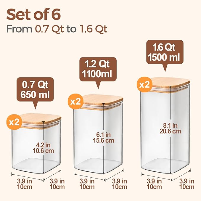 ComSaf Glass Pantry Storage Containers Set of 6 - Image 2