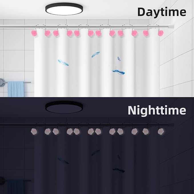 Decorative Rose Flower Shower Curtain Hooks, Glow in The Dark, 12 Pack - Image 3