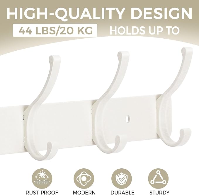 Wall Mount Coat Rack 1 Pack, Smooth Hook Edges, Screw Installation, Double - Image 3