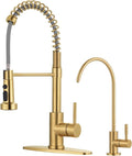 Kitchen Faucet and Water Filter Faucet: Brushed Gold Kitchen Sink Faucet by ARCORA