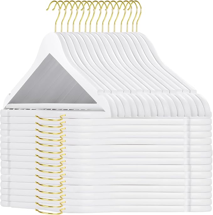 TOPIA HANGER Wooden Hangers 30 Pack, Non Slip Pants Bar, Shoulder Notches by TOPIAHANGER