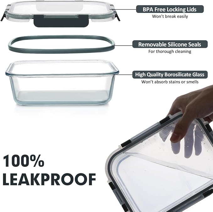 VERONES 30 Pieces Glass Food Storage Containers Set - Image 4